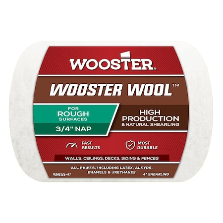 Wooster 4" Paint Roller Cover, 3/4" Nap Nap, Wool 0RR6330040